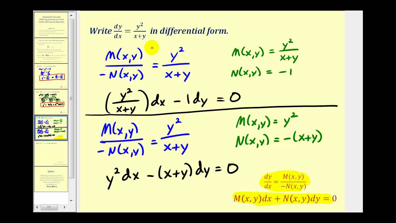 Standard and Differential Form of First-Order Differential Equations
