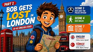 Bob Gets Lost in London 🇬🇧 | Easy English Story for Beginners (A1-A2) English/Türkçe Part 02