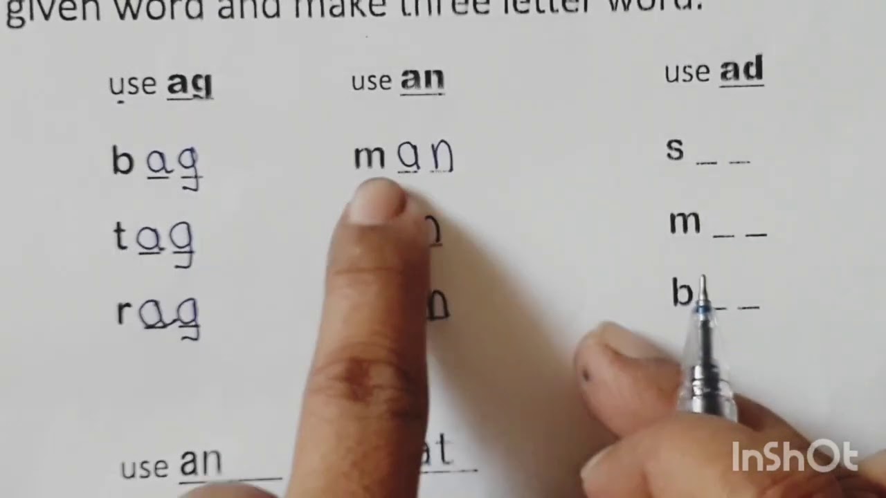 Three letter Words  Worksheet With Hiral Teacher For Sr. Kg. English Medium.