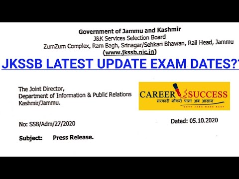 JKSSB LATEST UPDATE EXAM DATES @Career Success