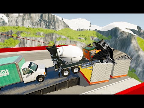 Heavy Vehicle Open Bridge Jumps Through Two Metal Shed (Crash Test) - BeamNG.drive Insane Jumps