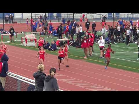 JVG 100m Heat 1 vs Servite & Rosary 3-7-18 - Los Alamitos Girls