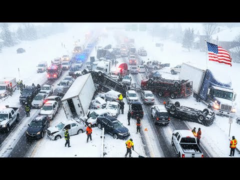 Chaos In Michigan, USA !❄️ Extreme Snowstorm Freezes Marquette, Causes Multiple Pileups on I 75