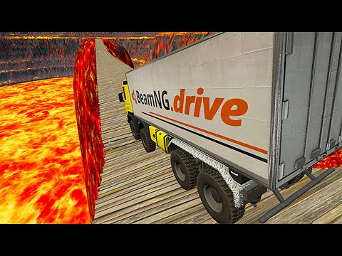 Cars vs Suspension Bridge Over Lava – BeamNG.Drive