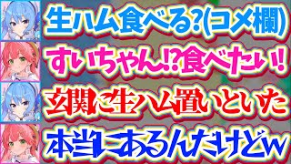 【リアル家凸】四天王戦で苦戦するみこちのコメ欄に突然現れ、『みこちの家にリアル凸』して生ハムを届けてくれるウーバーすいちゃんw【ホロライブ切り抜き/さくらみこ/星街すいせい/miComet】