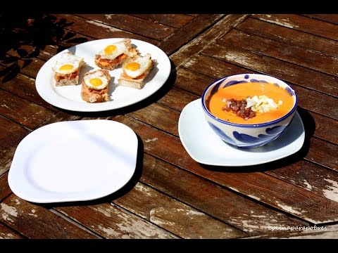 Vídeo receta para hacer panecillos tostados con salmorejo, jamón y huevo de codorniz