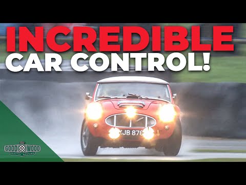 Classic Austin Healey thrown to wild drifts at Goodwood