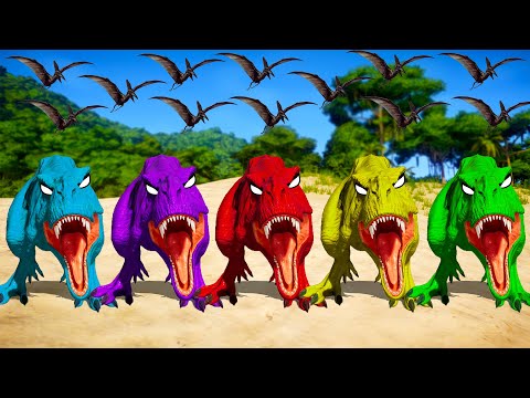 Tyrannosaurus Rex Color Pack vs Spinosaurus, Mapusaurus, Indoraptor - Jurassic World Evolution