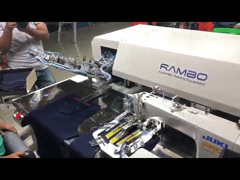 Automatic sewing machine for stitching patch pockets on jeans and work clothes RM-310H video