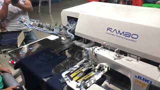 Automatic sewing machine for stitching patch pockets on jeans and work clothes RM-310H video