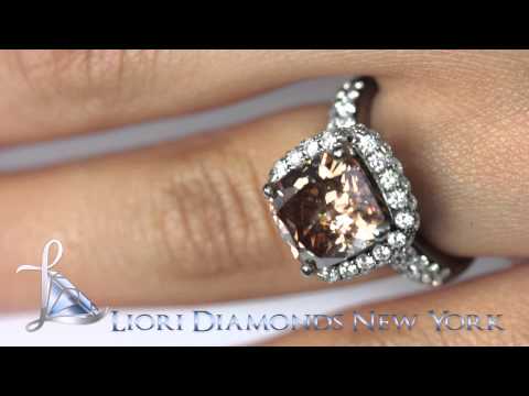 FD-641 - 6.71 Ct Fancy Chocolate Brown Cushion Cut Diamond Engagement Ring 14k Black Gold