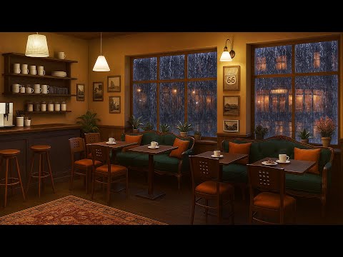 Rainy Night at Coffee Shop Ambience with Relaxing Jazz Music & Rain Sounds