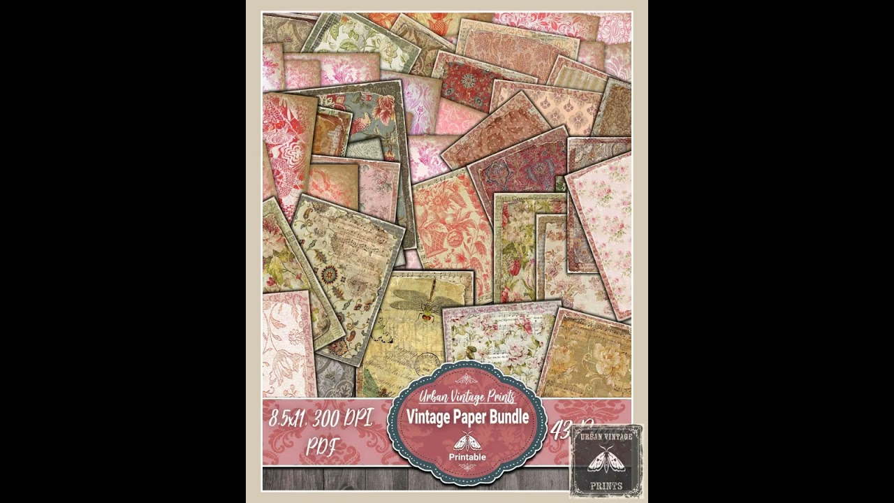 43 Vintage Shabby Weathered Antique Paper Pack, Stained Bundle,Digital Decorative, Printable Kit,...