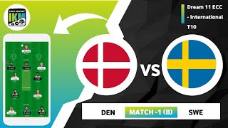 DEN vs SWE | DEN vs SWE Dream11|DEN vs SWE Dream11 Prediction | DEN vs SWE ECC T10 Group B Match 1