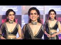 Meenakshi Sundareshwar Actress Sanya Malhotra Showing Off Her Deep Cleavage In Black Saree