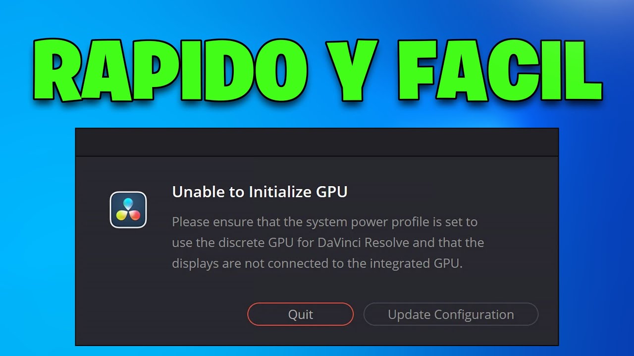 Error al Iniciar  GPU en DaVinci Resolve  2026