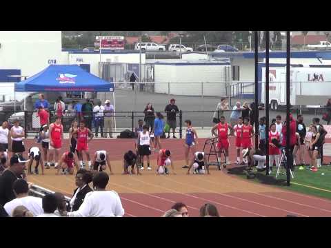 JVB 100m Heat vs Servite Rosary 3-11-15 - Los Alamitos Boys