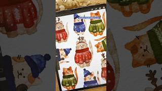 Easy watercolor Christmas cats on procreate iPad #procreate #drawingtutorial #digitalwatercolor #cat