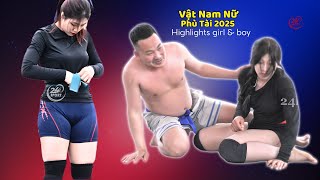Tiên ông hái bưởi,Anh Thơ bị trai làng thách đấu,vật nam nữ Phù Tài 2025 #boyandgirlwrestling