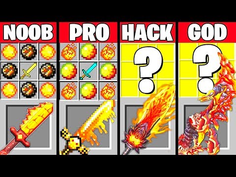 Minecraft Battle: MAGIC FIRE SWORD CRAFTING CHALLENGE - NOOB vs PRO vs HACKER vs GOD Funny Animation