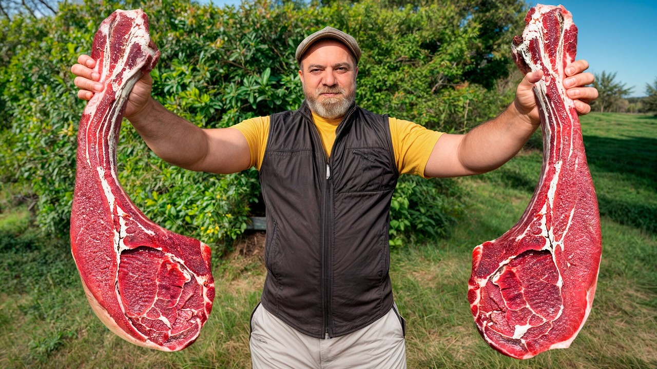 Cooking A Real Long Steak Buried in Hot Ashes