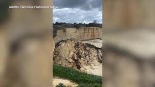 Le immagini dell’arco dei Faraglioni di Sant’Andrea nel Salento sbriciolato per il malempo