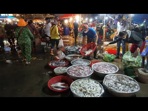 Activities of Vendors Selling Fish in Early Morning - Early Morning Fish Market Scene @Prek Phnov