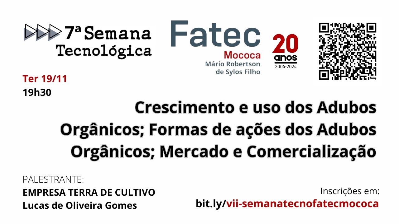 19/11/2024 - 19h30 - Crescimento e uso dos Adubos Orgânicos