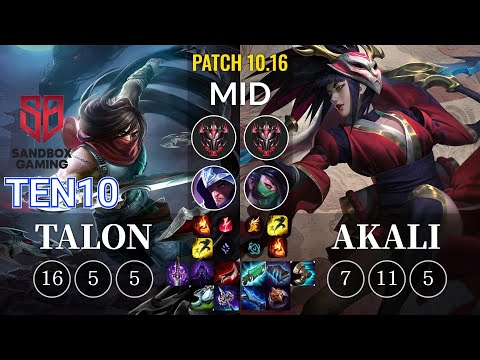 SB Ten10 Talon vs Akali Mid - KR Patch 10.16