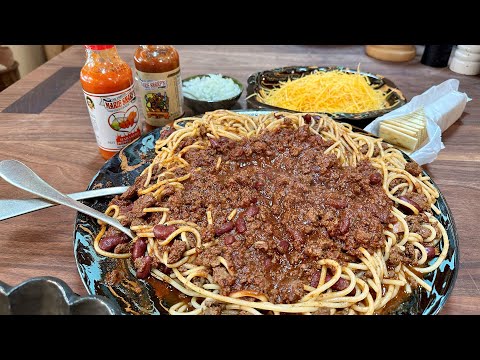 Rach's Spicy Cincinnati Chili Over Spaghetti