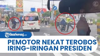 DETIK-DETIK Pemotor Nekat TEROBOS Iring-iringan Presiden Jokowi, Nyaris Kena GAMPAR Polisi