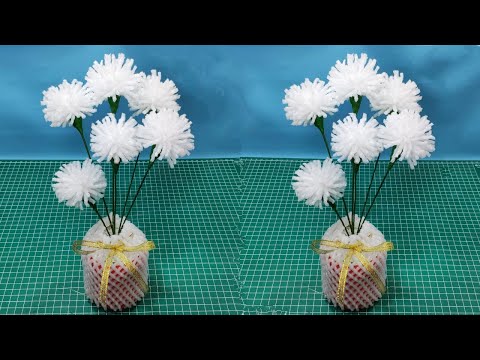 How to Make Pom Pom Flowers from Fruit Foam Net / Fruit Cover Net
