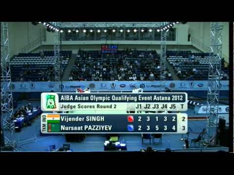 Middle (75kg) SF - Kumar (IND) vs Pazziyev (TKM) - 2012 AIBA Asian Olympic Qualifying Event