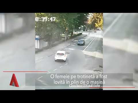Stiri Mediafax 18 Septembrie - O femeie pe trotinetă a fost lovită în plin de o mașină