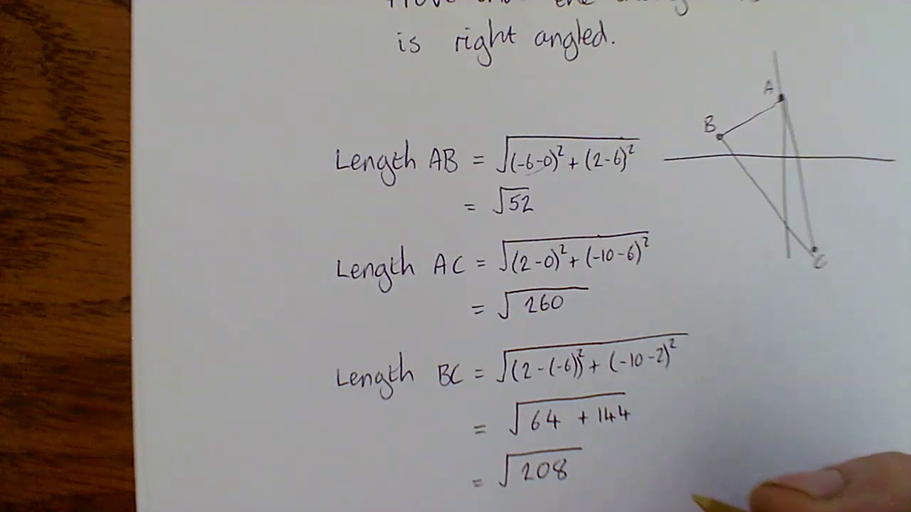 Using the distance formula to check if a triangle is right angled
