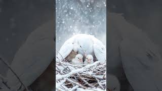 White Dove Protects Chicks from Intense Snowstorm #dove #pigeon #birds #trending #snow