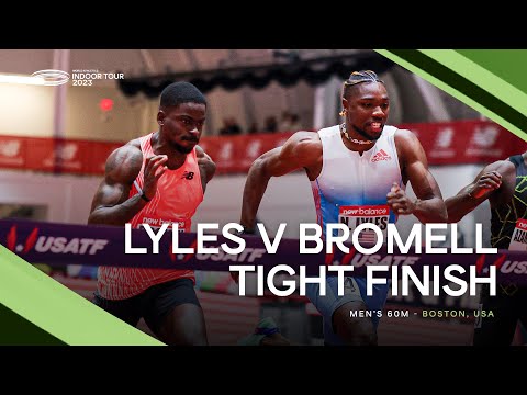 Noah Lyles 🇺🇸 beats Trayvon Bromell on the finish line of the men's 60m 🔥 | World Indoor Tour 2023