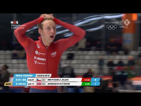 Sander Eitrem Breaks (5:58,52) 5 minutes barrier 5000m WR Ice Speed Skating
