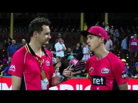 Sixers debutant Nick Larkin chats after playing his first match