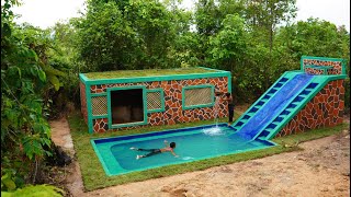 [full video ] Build A living Room, A Mud House, A Grass Roof And A Water Slide With A Swimming Pool