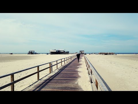 Saint Peter Ording. The beautiful beach of the North Sea coast. Schleswig Holstein Travel Vlog