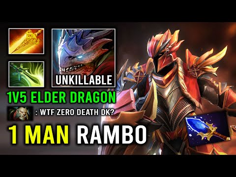 1 MAN RAMBO Radiance + Butterfly 1v5 Dragon Knight Level 4 Elder Form 100% Unkillable Dota 2