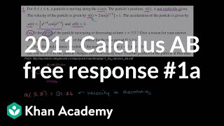 2011 Calculus AB Free Response #1a