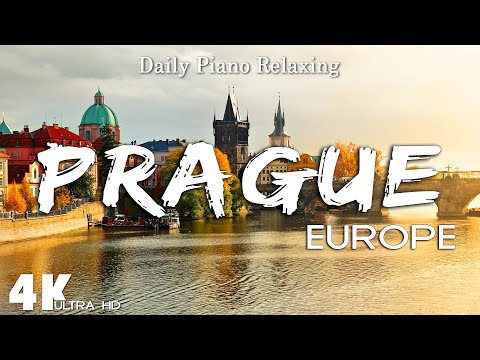 FLYING OVER Prague (4K UHD) - Beautiful Relaxing Piano Music for Studying, Sleep or Relaxation