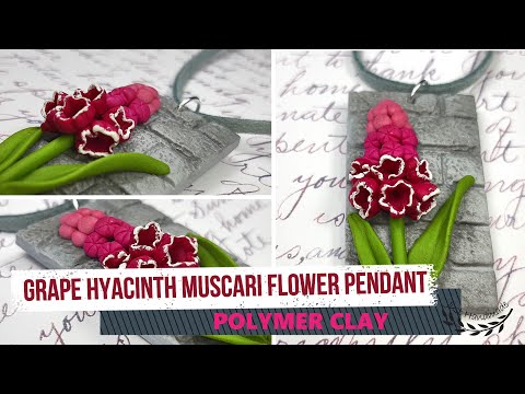 ~JustHandmade~ How to make a polymer clay (fimo) grape hyacinth - muscari flower pendant - tutorial