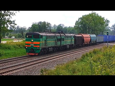 2ТЭ10У-0218 with freight train on stretch Aizkraukle-Koknese