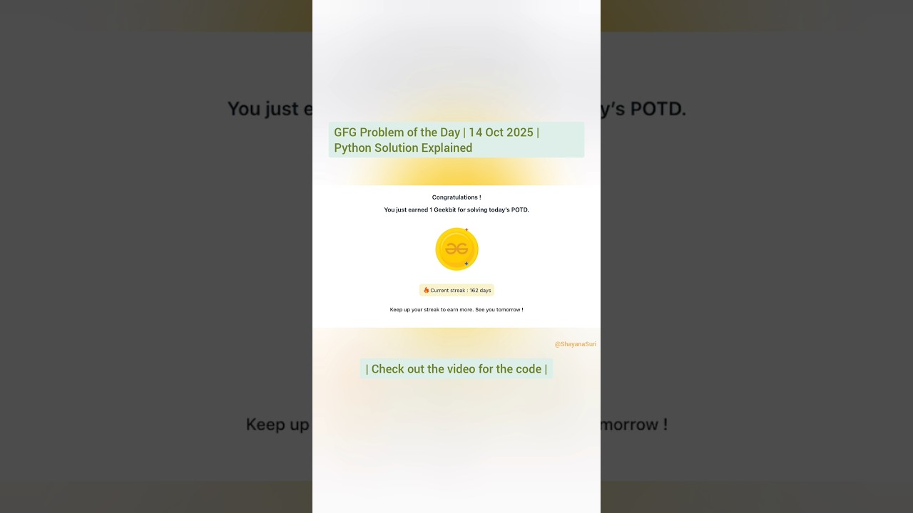 GFG Problem of the Day | 14 Oct 2025 | Python Solution Explained #dsa #coding #geeksforgeeks