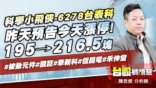 科學小飛俠-6278台表科 昨天預告、今天漲停!195→216.5塊#5J邏輯選股#台表科#國巨#華新科#信昌電#記憶體#緯創#3號｜小武哥投資事務所｜陳武傑