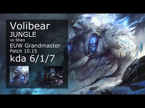 Volibear vs Shen Jungle - EUW Grandmaster 6/1/7 Patch 10.15 Gameplay