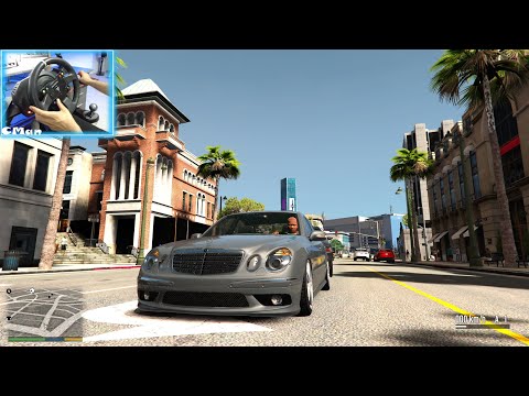 GTA 5 Mercedes E55 AMG W211 cruising - Realistic graphics mod L.A Revo [Steering Wheel gameplay]